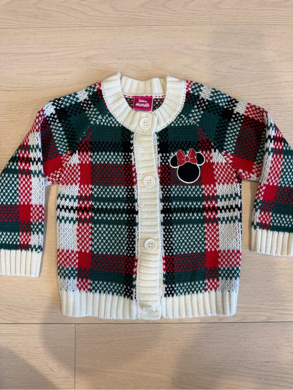 Disney Minnie Plaid Knit Cardigan in Red, Green, Cream | 12 months